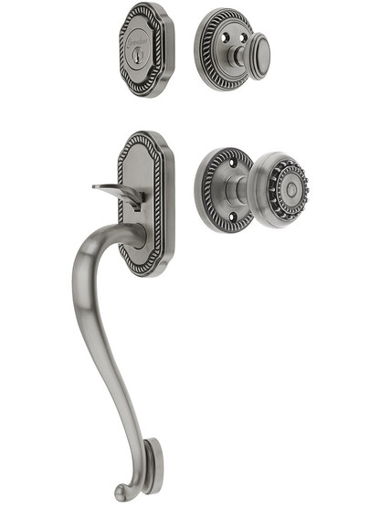 Newport Entry Lock Set in Antique Pewter Finish with Parthenon Knob and
